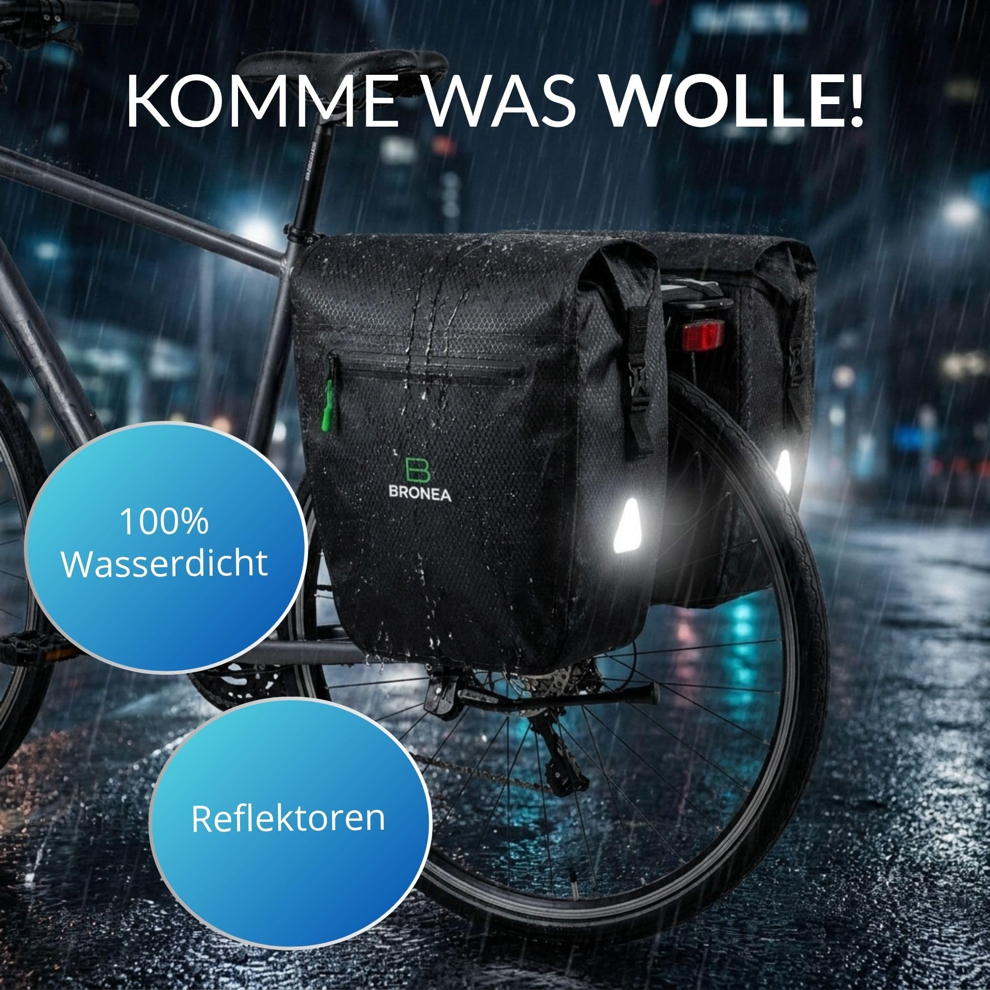 Doppel Fahrradtasche für Gepäckträger hinten, 40L (2x20L) Fahrrad Gepäckträgertasche, 100% Wasserdicht, Reflektierend, Click-System Befestigung, Fahrradtaschen für E-Bike & Fahrrad