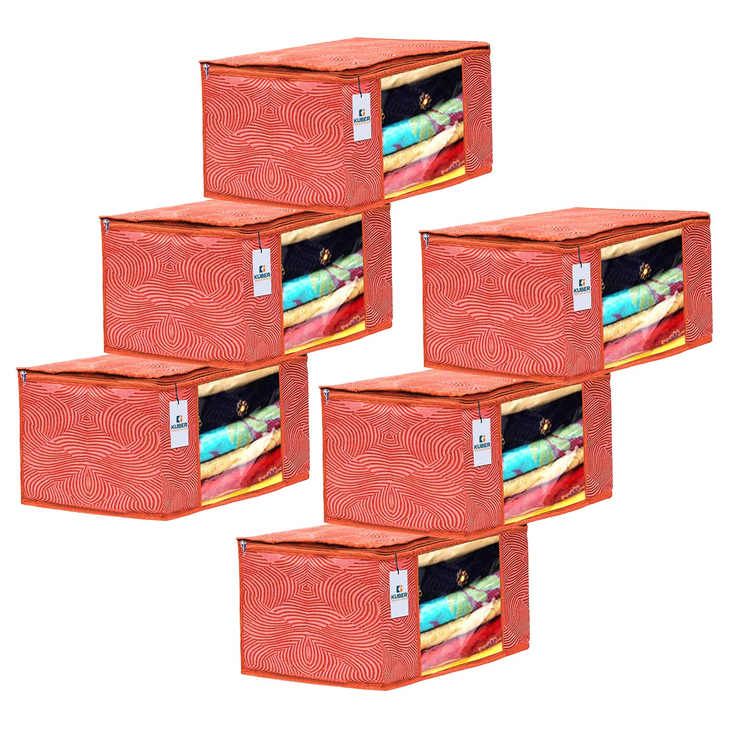 Kuber Industries Non-Woven Saree Covers With Zip|Lahariya Print Wardrobe Organizer For Clothes|Transparent Window Keep 8 To 10 Saree|Suitable For Lehenga, Suit, Dress|Pack Of 6 (Orange) (B0C3QPFGQJ) Amazon Price History, Amazon Price Tracker