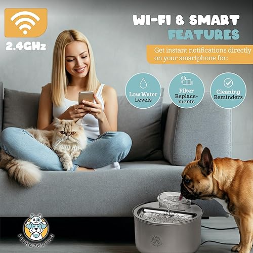 Miniatura 3 de Fuente de agua inteligente de acero inoxidable para gatos, dispensador automático de agua para mascotas de 3.5 L118 onzas para gatos y perros,