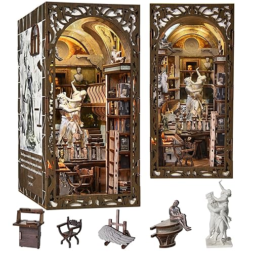 MiniCity Bernini's Workshop - Kit de construction Book Nook - Maison de poupée miniature 3D - Coin de livres - Avec lumière LED et housse de protection contre la poussière