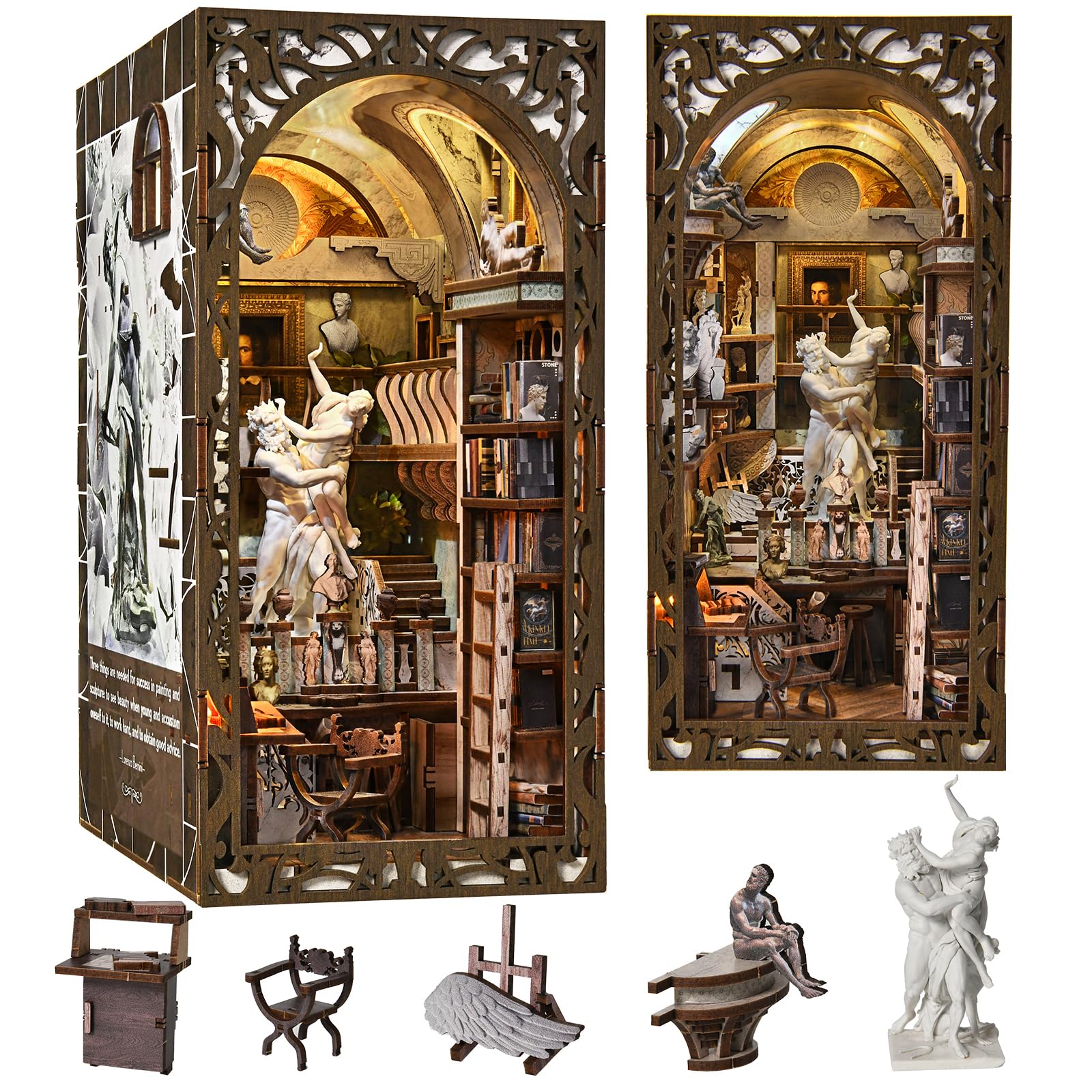 MiniCity Bernini's Workshop - Kit de Construction Book Nook - Maison de poupée Miniature 3D - Coin de Livres - avec lumière LED et Housse de Protection Contre la poussière - 1