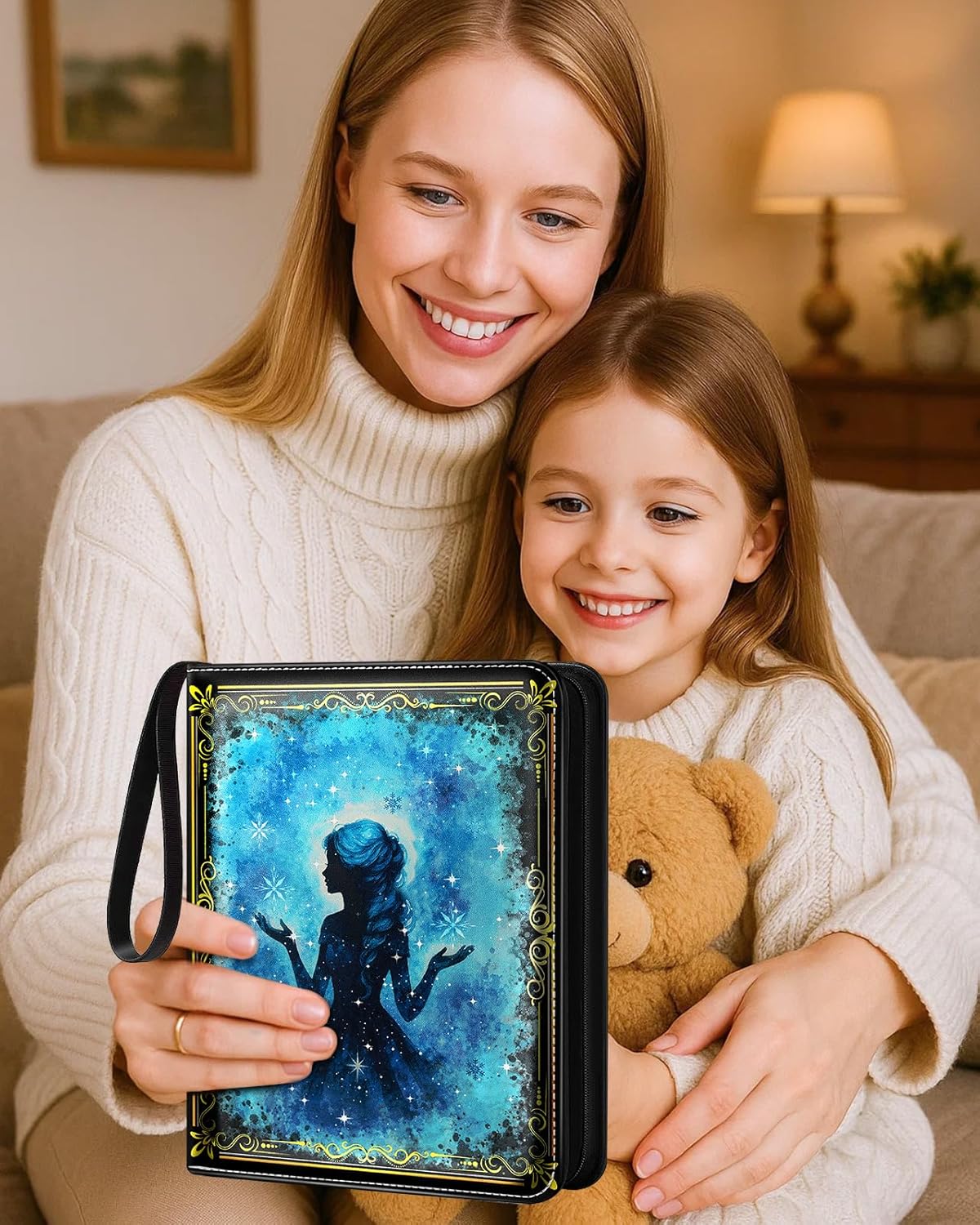 for 4 Pocket Card Binder for 400 Cards - Large Capacity Trading Card Collection Album Folder with Zipper for Men Boys Teens Girls Kids Cute Blue Princess Design for Sports Cards Game Cards