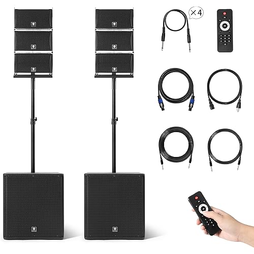Professional 18INCH 8000W P.M.P.O Stereo Powered PA System, Line Array System Combo Set with Subwoofer, Bluetooth/USB Drive Read/SD Card/Remote Control for DJ, Performance, Home Outdoor Party, Events