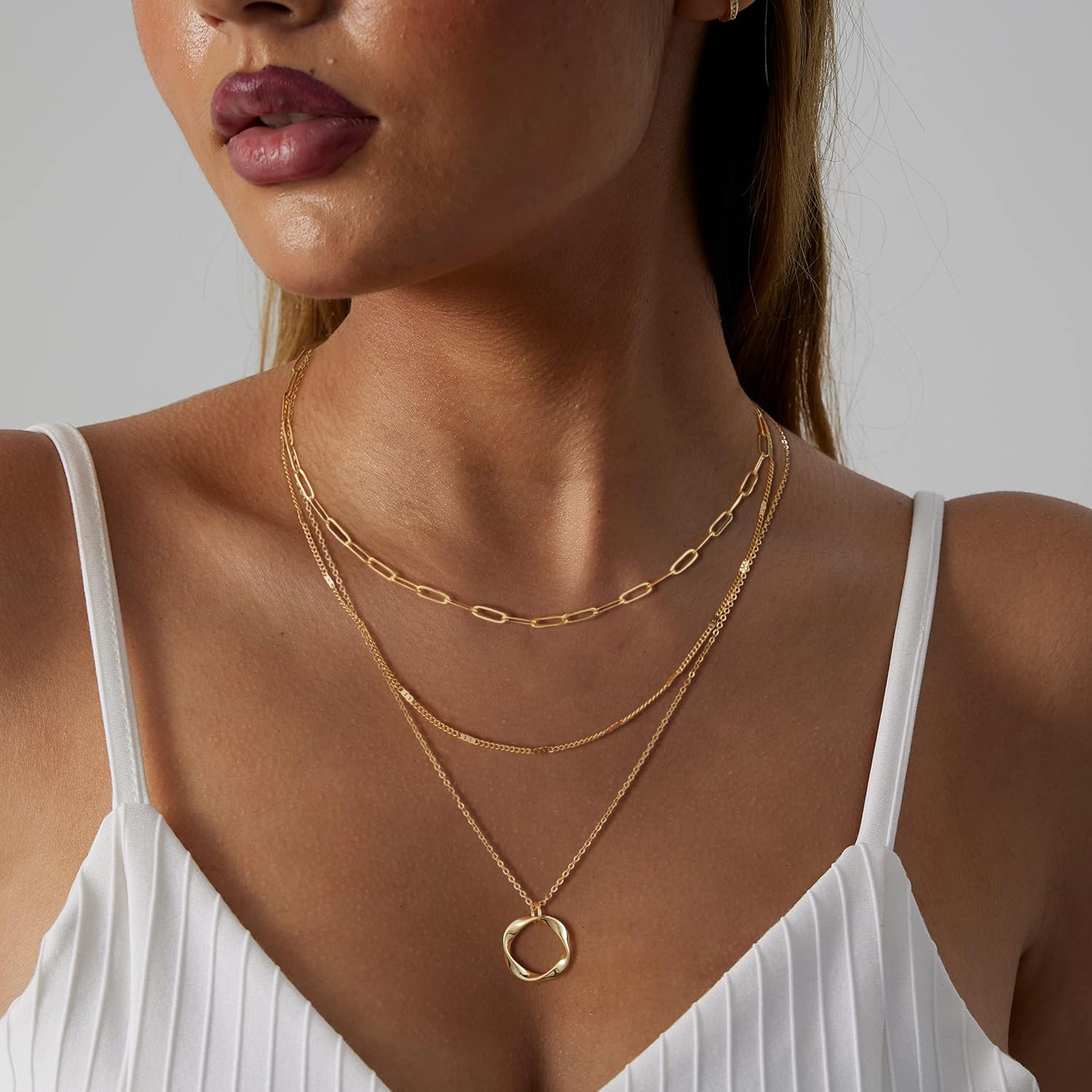VIROMY Gold Necklace for Women 14k Gold Chain Necklaces Dainty Layered Necklaces Simple Stackable Pendant Necklaces Herringbone Cuban Paperclip Chain Gold Choker Necklaces Gold Jewelry for Women - Image 2