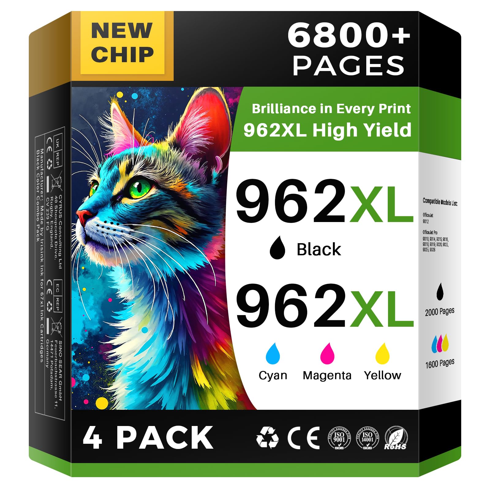 Photo 1 of 962XL Ink Cartridges Combo Pack Replacement for HP 962XL 962 Ink Cartridges, 962xl Black and 962 Color to Work for HP OfficeJet Pro 9010 9012 9014 9015 9016 9018 9020 9022 9025 Printer (BCMY, 4 Pack)