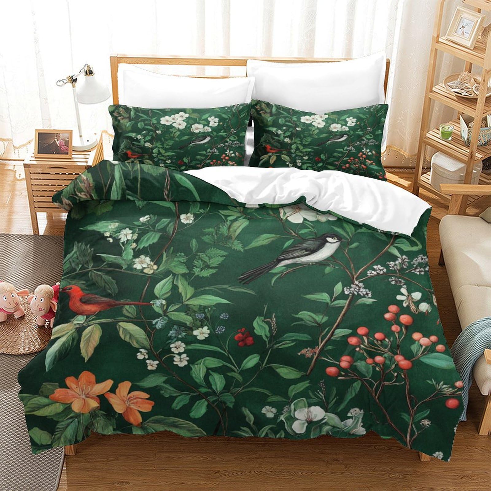 ZZVRMCYLD Green Duvet Cover Set 3 PCS Hotel Quality Quilt Cover Bedding Set Bed Covers with Pillowcases with Zipper Closure Ultra Soft Anti Allergic Microfiber King（220x240cm）
