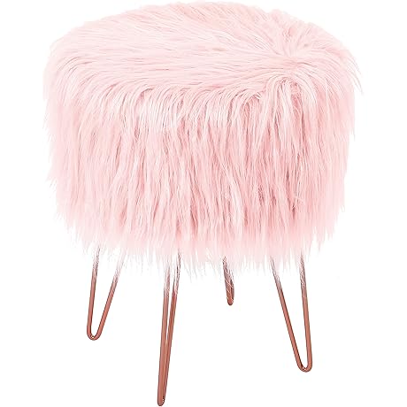 BIRDROCK HOME Pink Faux Fur Vanity Stool Chair