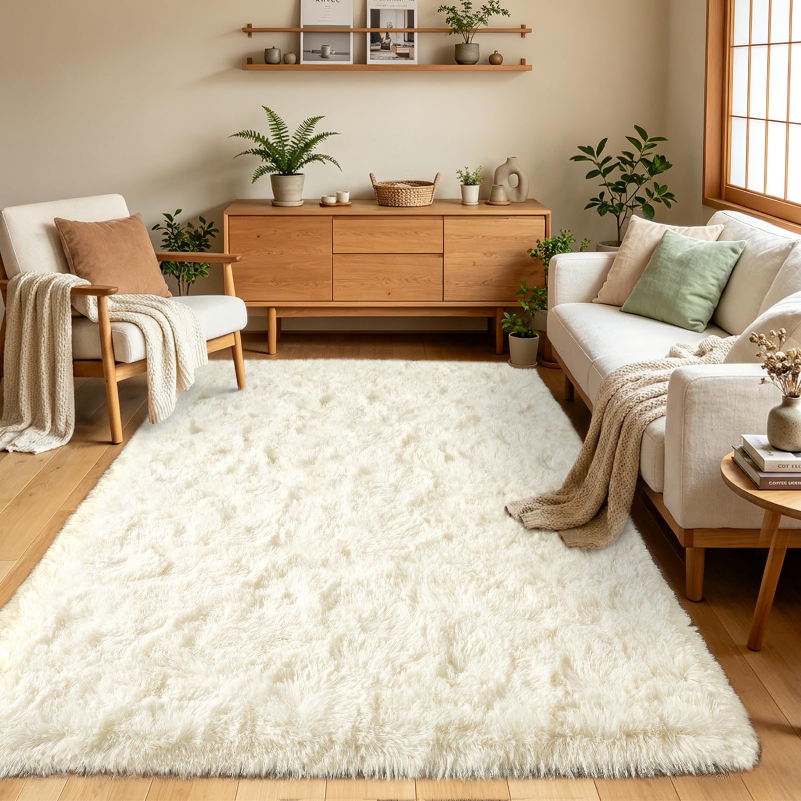 Rugs Living Room Cream Soft Fluffy Shaggy Area Rugs for bedroom 140x200cm