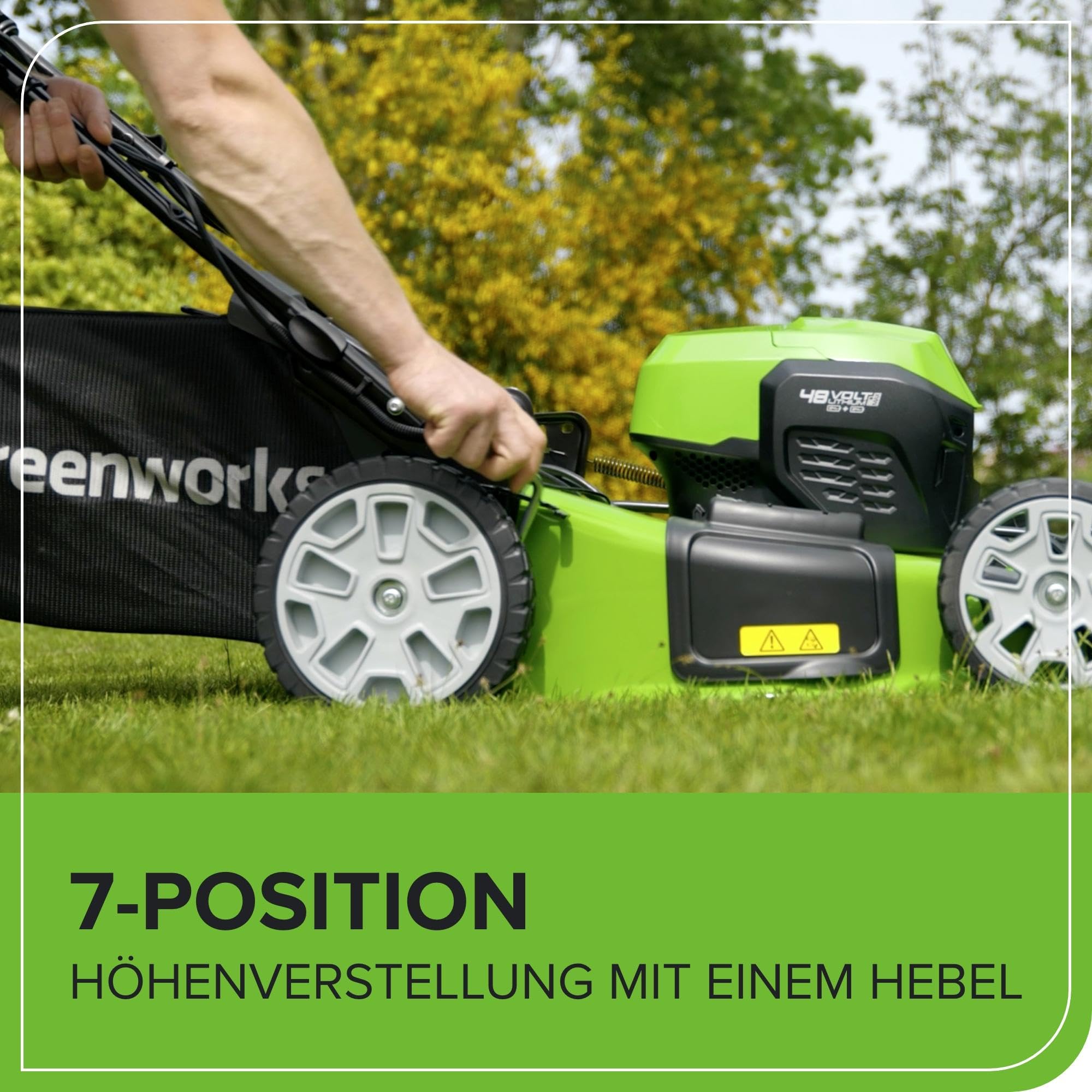 Greenworks Selbstfahrender Akku Rasenmäher 48V (24V x 2) bis zu 480m², 46cm Schnittbreite, 55L Sack Rasenmäher Elektro Plus Zwei 4Ah-Akkus und Doppelladegerät,3 Jahre Garantie,GD24X2LM46SPK4X