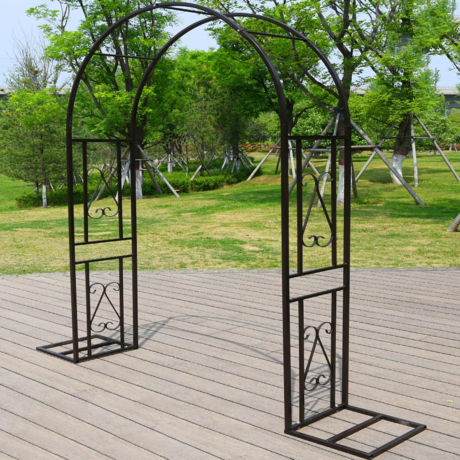 Arche de jardin en fer robuste de 2,3 m bronze avec treillis pour rosiers et plantes grimpantes