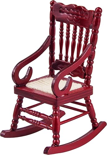 Miniatura 1 de ODDIER Silla de madera para casa de muñecas, modelo de silla mecedora de madera en miniatura 112 (marrón)