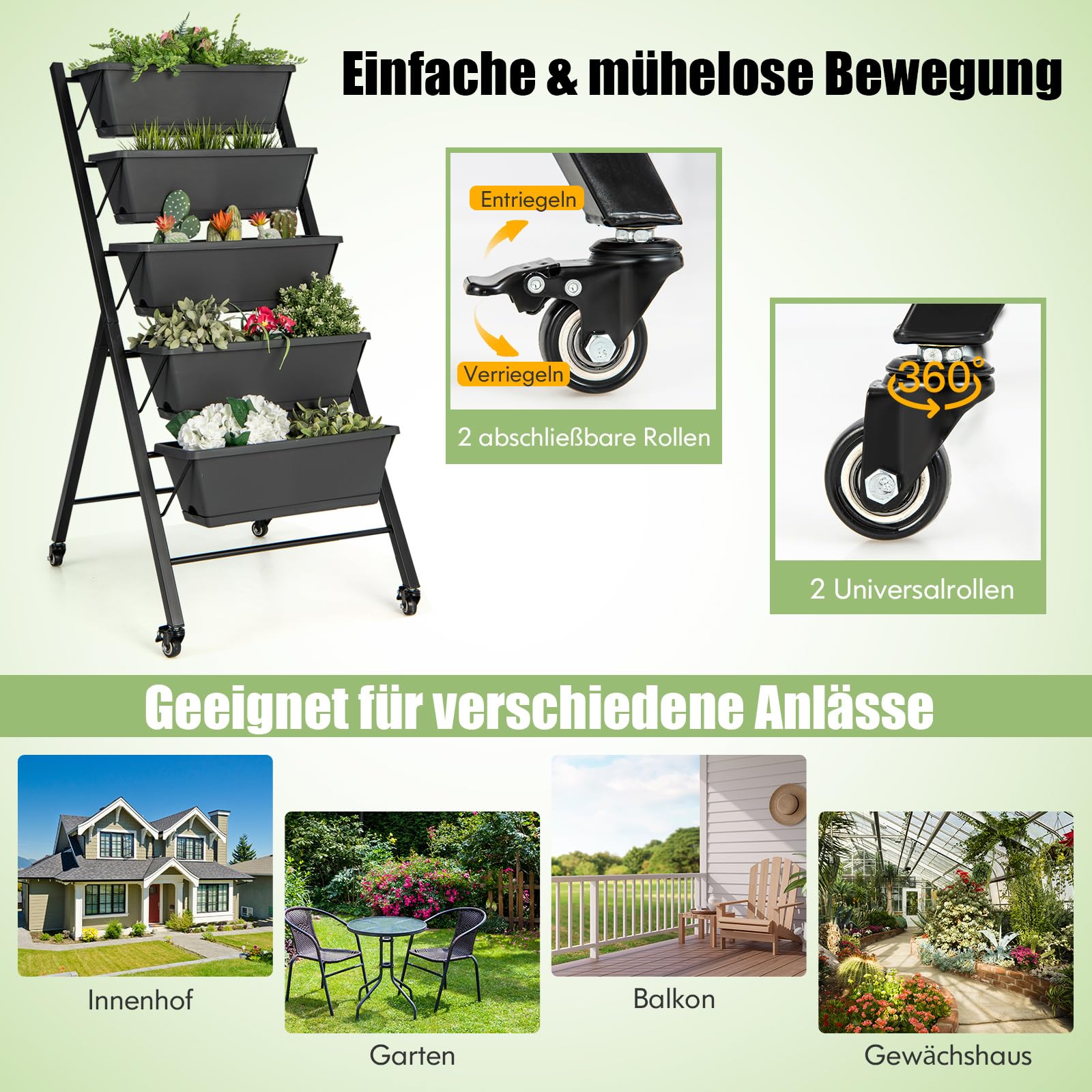 bellissa - INALTO L8 Verticaal verhoogd bloembed, 100 x 32 x 180 cm, verticaal plantenrek met 8