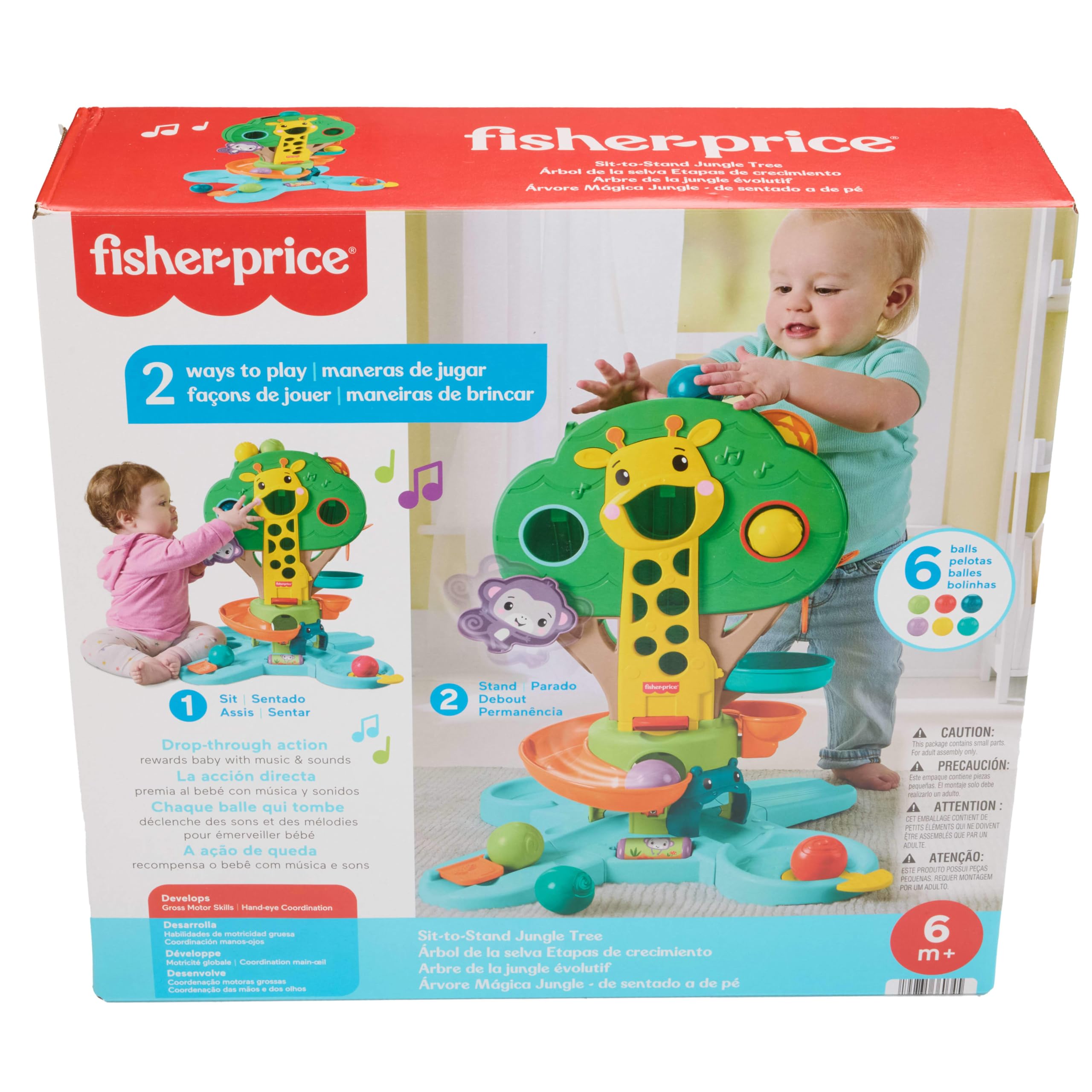 Fisher-Price Sitz-und-Spiel Dschungelbaum Musikspielzeug | Ball-Spielcenter, 6 Bälle, für Babys & Kleinkinder ab 6 Monaten, JPL82