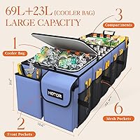 Vista 2 de HOTOR Trunk Organizer, Sturdy Foldable with Cooler for Car & SUV, 3 Compartments, Blue, 30.90”×12.60”×10.63