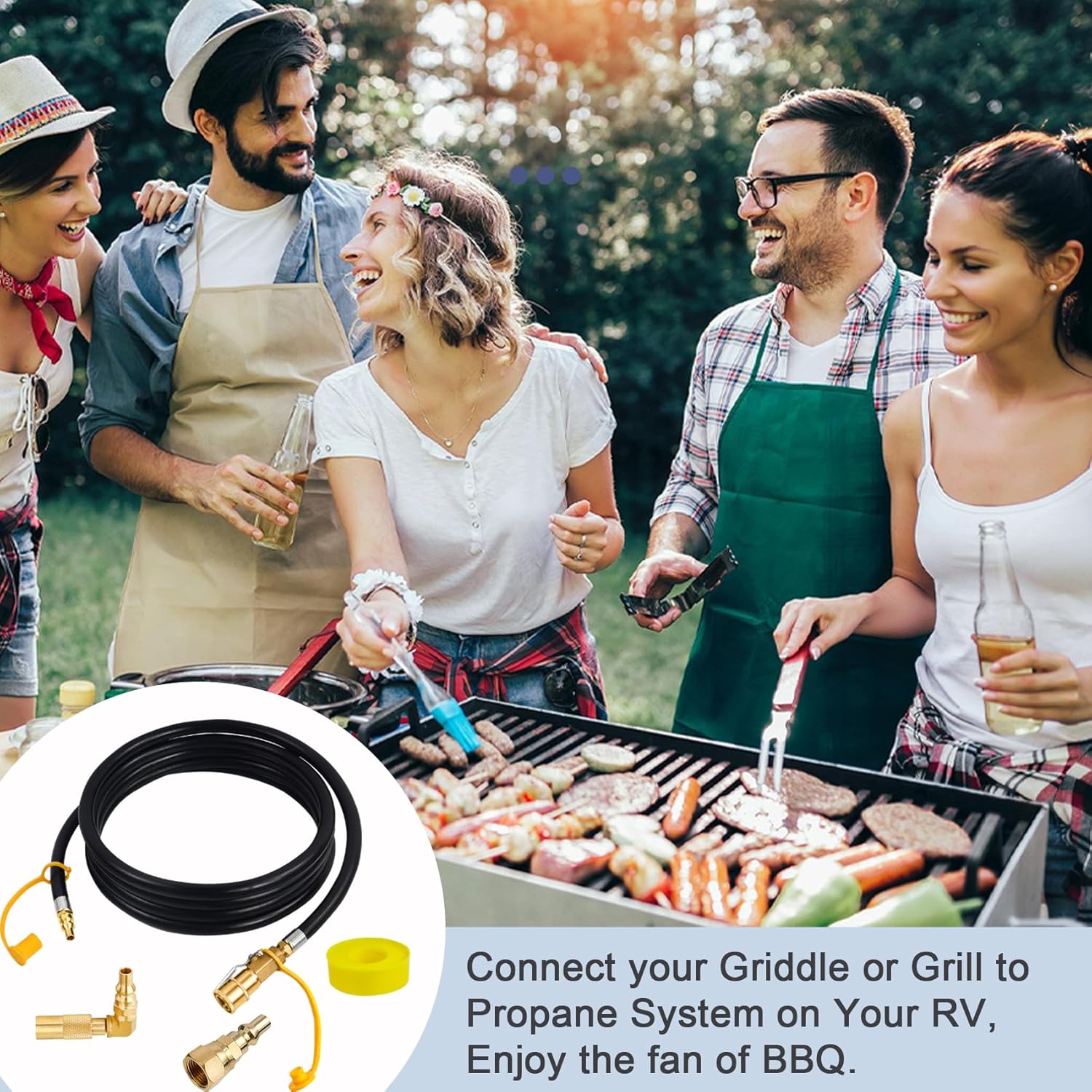 Iococee Upgraded 12FT RV Quick Connect Propane Hose for RV to Grill, Low Pressure Quick Connect Propane Hose with Elbow Adapter for 17" and 22" Blackstone Griddles/Grills