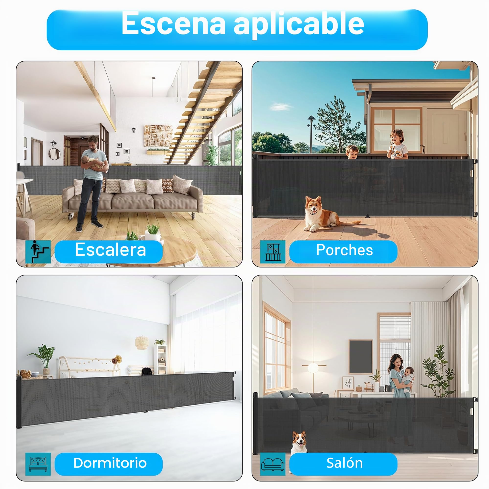 Aufun Barrera protectora extensible de 300 cm, para interior y exterior, color negro