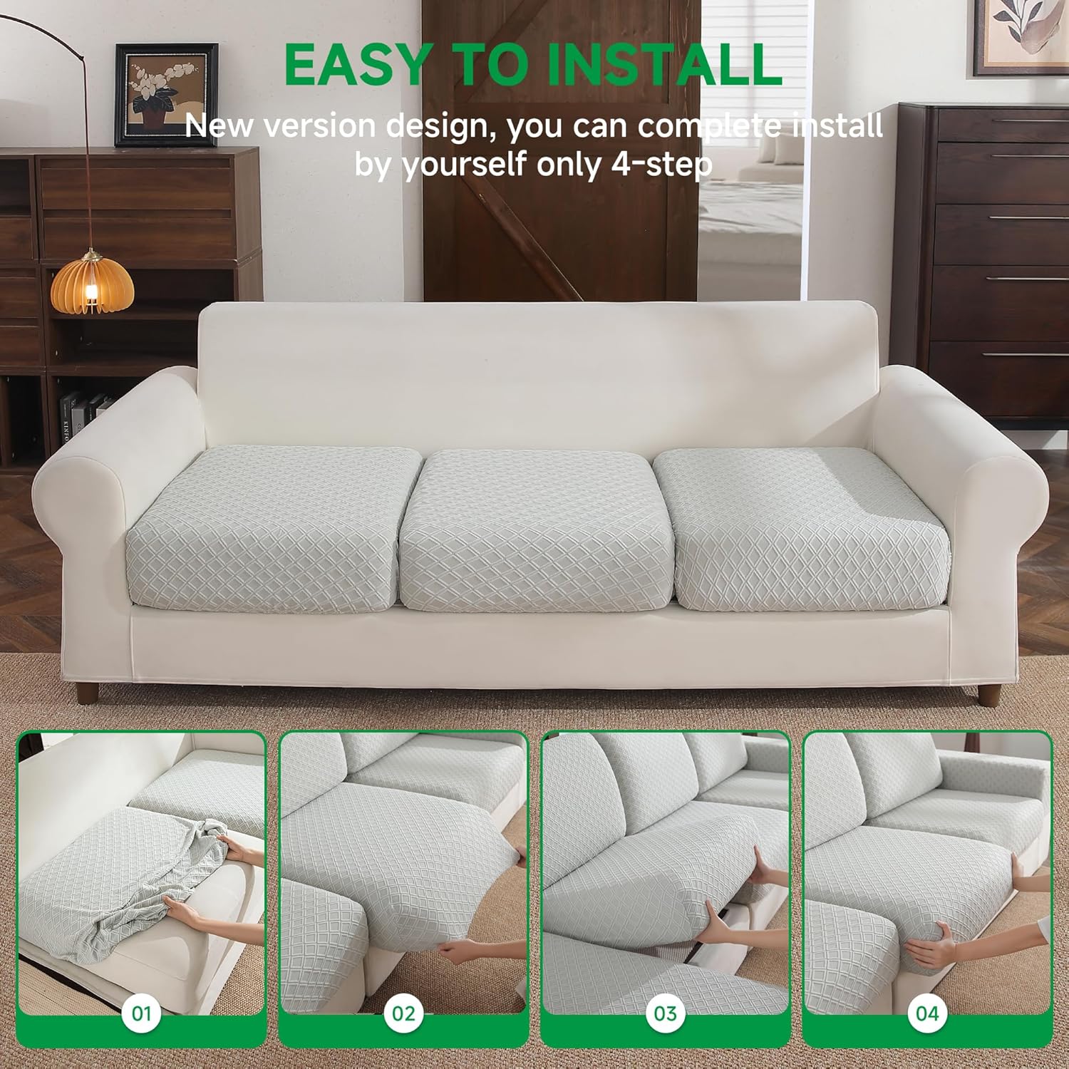 Couch Cover, Stretch Sofa Cover, Soft Seat Cushion Covers Washable, Sectional L Shape Sofa Slipcover, Wear Stain Resistant Pet Friendly Furniture Protector(2 Seat Covers S+1 Chaise, Light Gray)