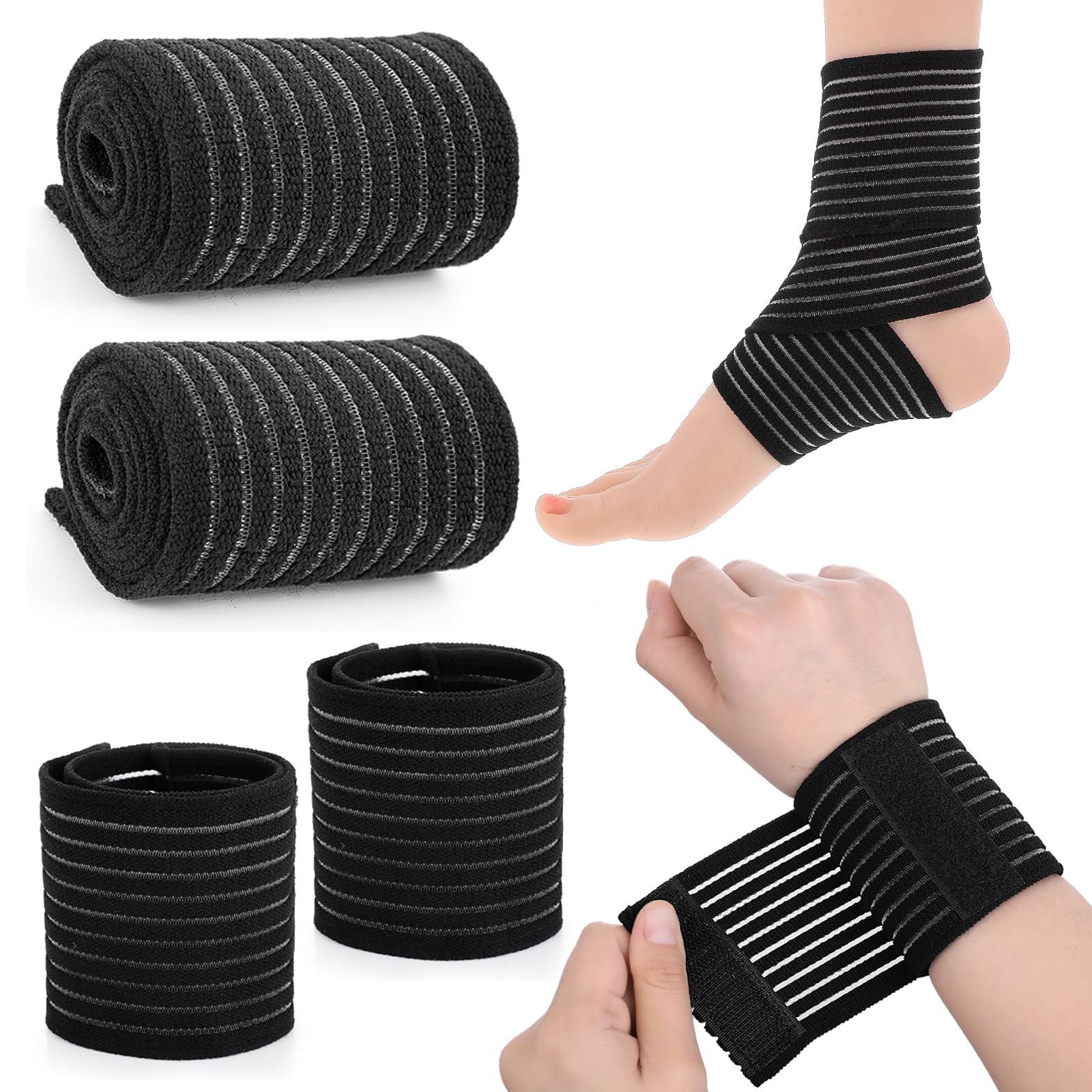 Sibba Bandage Arm Wrap Black Elastic Wrist Compression Bandage 4PCS Elastic Wrist Support Band Compression Adjustable Wrists Strap