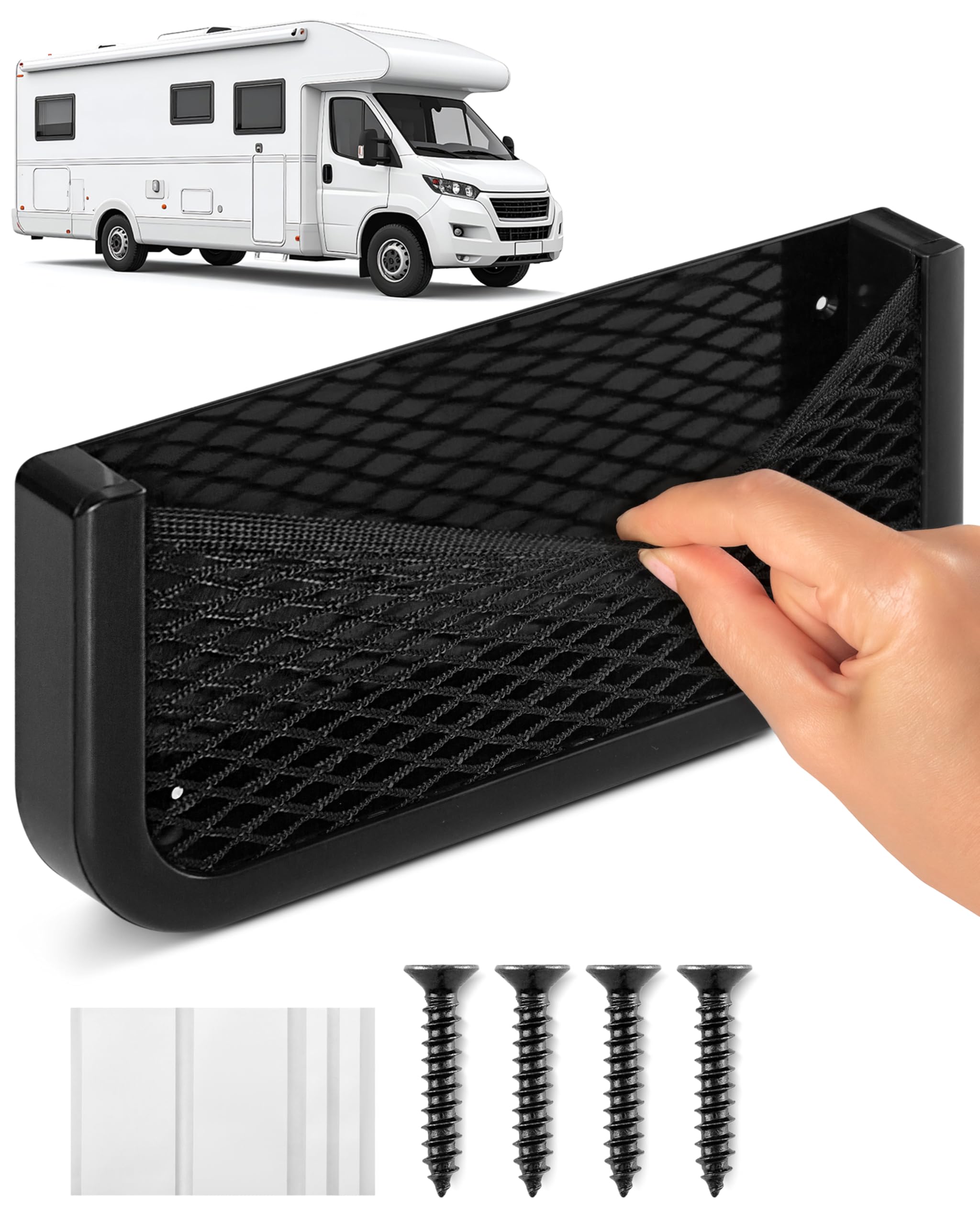 Vicera Rete Portaoggetti per Camper e Roulotte - Rete Portaoggetti in Plastica Robusta ed Elastica - Materiale di Montaggio Incluso