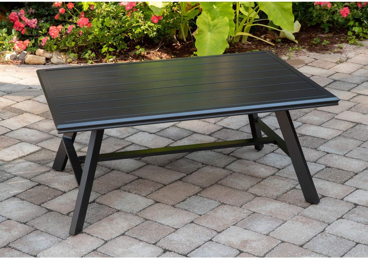 Hanover Weather Grade Aluminum Slat-Top Coffee Table, CMCOFTBL-GM Commercial Outdoor Furniture, Gunmetal : Garden & Outdoor