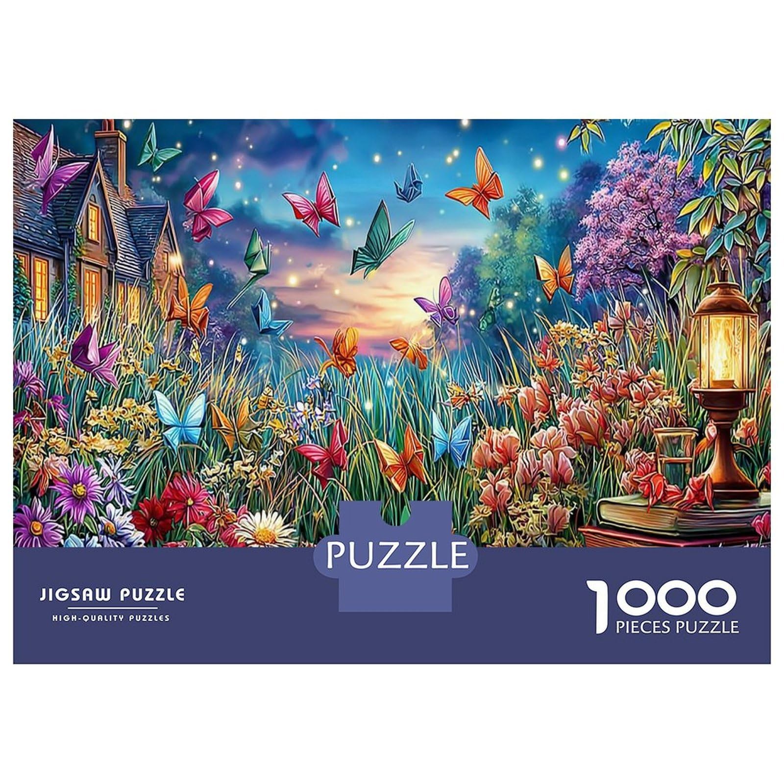 Butterflies in Dreamy Town 1000pc Premium Jigsaw Puzzle Whimsical Art Puzzle for Adults Thick Cardboard Teen Puzzle Fans 12-18 Logic Skill After-School Party Game Best Gift for Puzzle Lovers 70x50cm/1