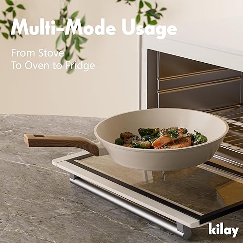 Miniatura 5 de KILAY Juego de utensilios de cocina antiadherentes, ollas y sartenes de granito blanco, juego de cocina antiadherente con sartenes, cacerolas y