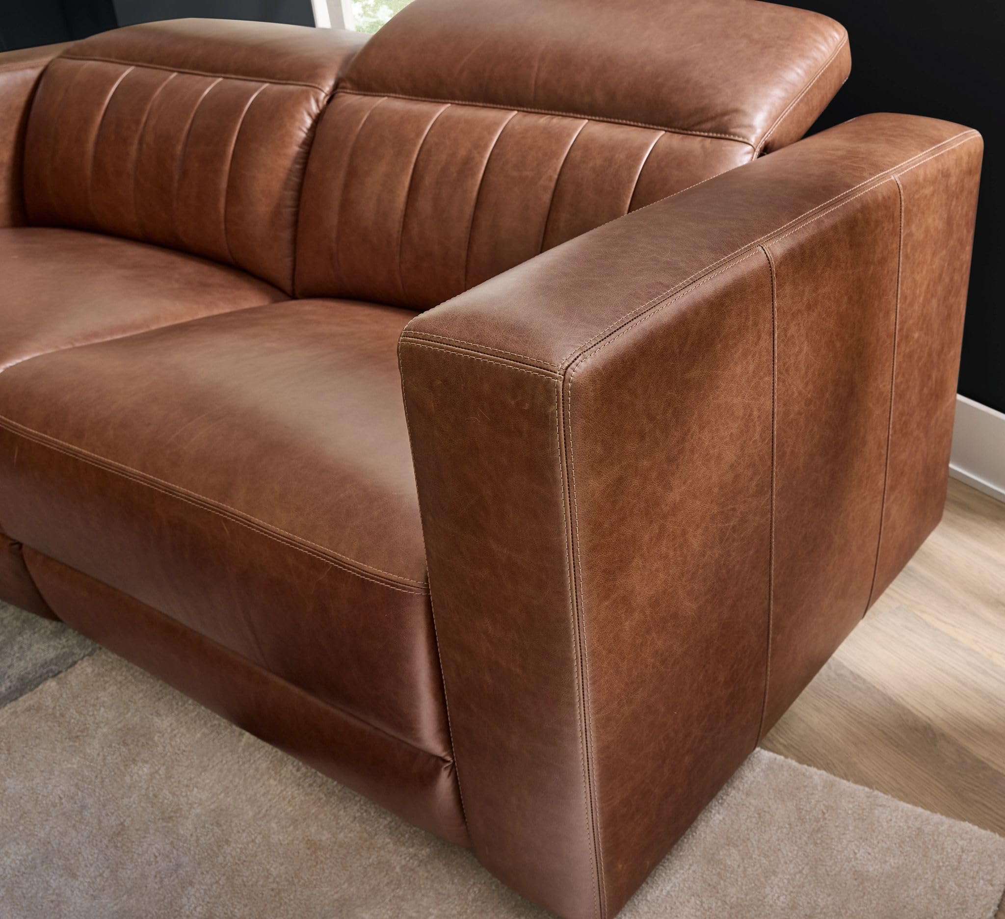 Flexsteel Austin Leather Power Reclining Sofa with Power Headrests, Blue Steel S — product photo