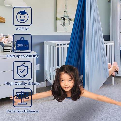 Miniatura 3 de Ciouper Columpio sensorial para niños con colgador giratorio de 360, hamaca de terapia interior de doble capa, ideal para autismo, TDAH, trastorno