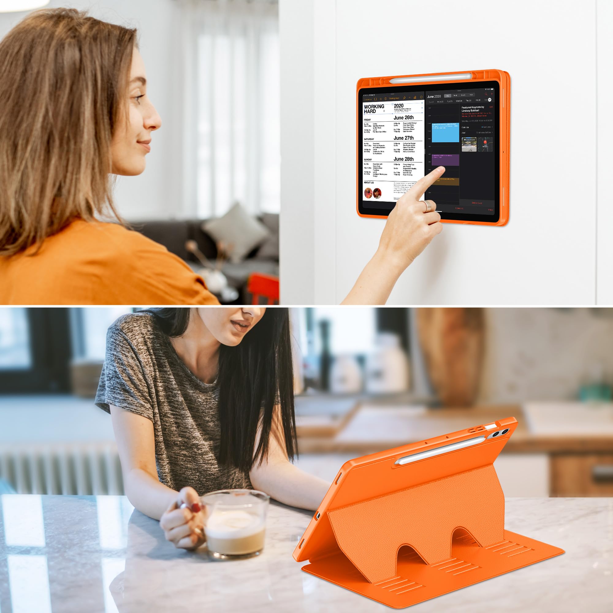 VIKESI Custodia per Samsung Galaxy Tab S10+ Plus 12,4" 2024 | Copertura con supporto multiangolare, retro morbido, portapenne, e spegnimento automatici, arancione