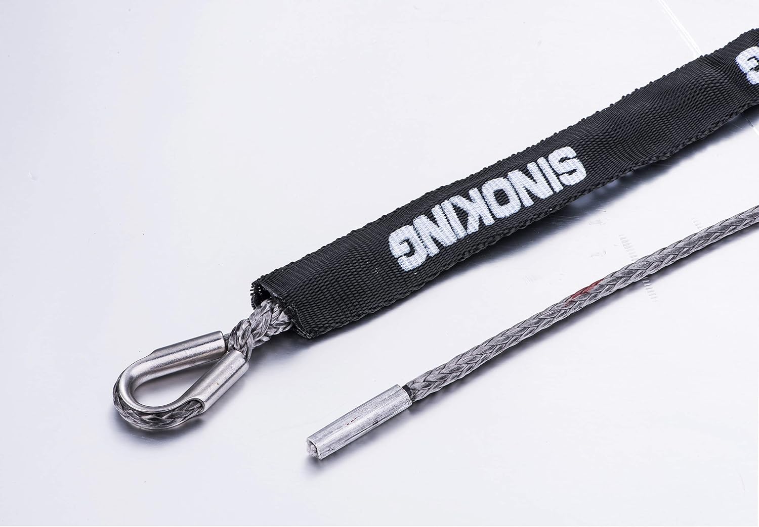 SINOKING 1/5 in × 49 ft (5mm×15m) Synthetic Winch Rope with Black Protecting Sheath, 5236lb/2380Kg, for ATV, UTV, Boat.(Gray)