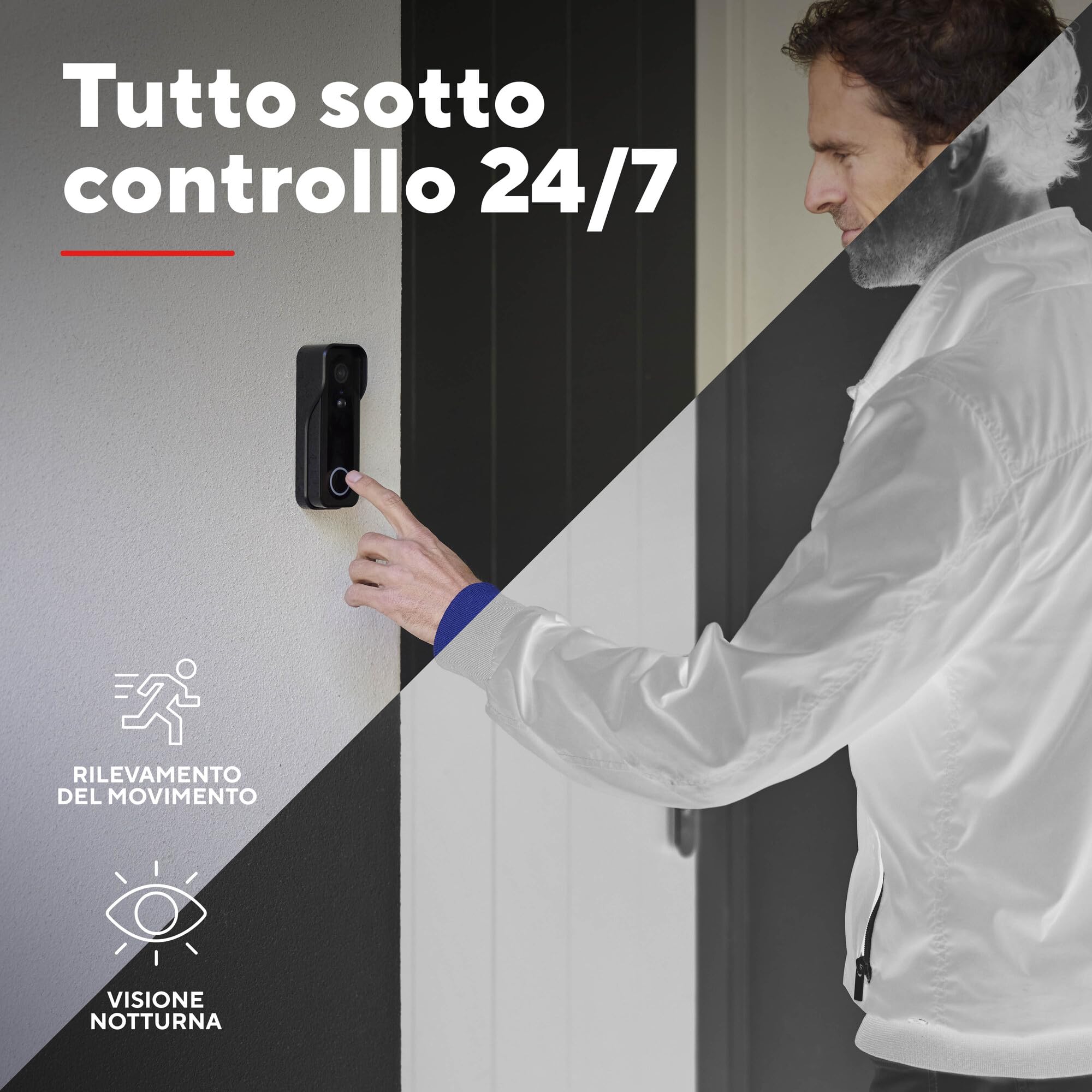 Trust Campanello Videocitofono senza Fili WiFi 2.4GHz con Chime, Video 3MP 2K HD, Audio Bidirezionale, Visione Notturna, Telecamera per Campanello con Ricevitore con 30 Campane, Impermeabile, Nero