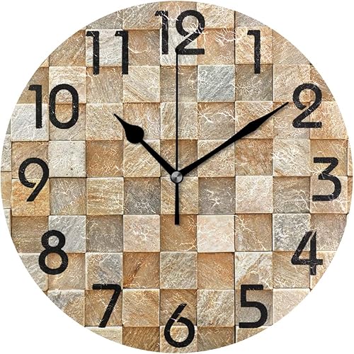 Naanle Reloj de pared redondo con cuadros pequeños y realistas en 3D, decorativo, de 9.5 pulgadas, funciona con pilas, analógico, silencioso, de