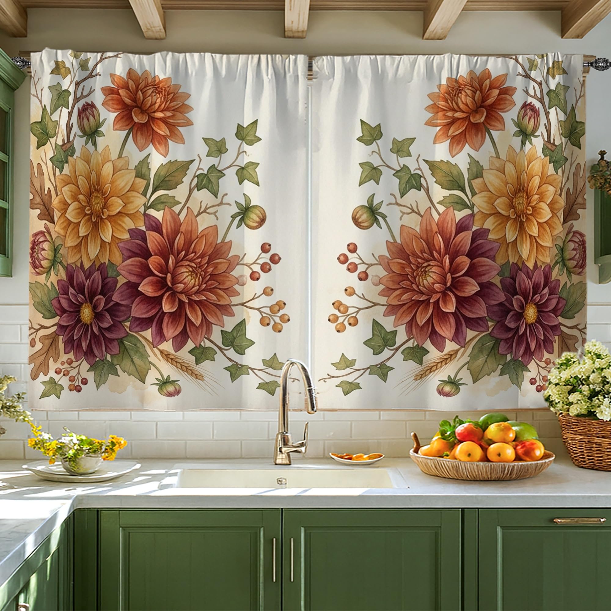 Rideaux de cuisine Dahlia pour petit evier de camping-car et van amenage