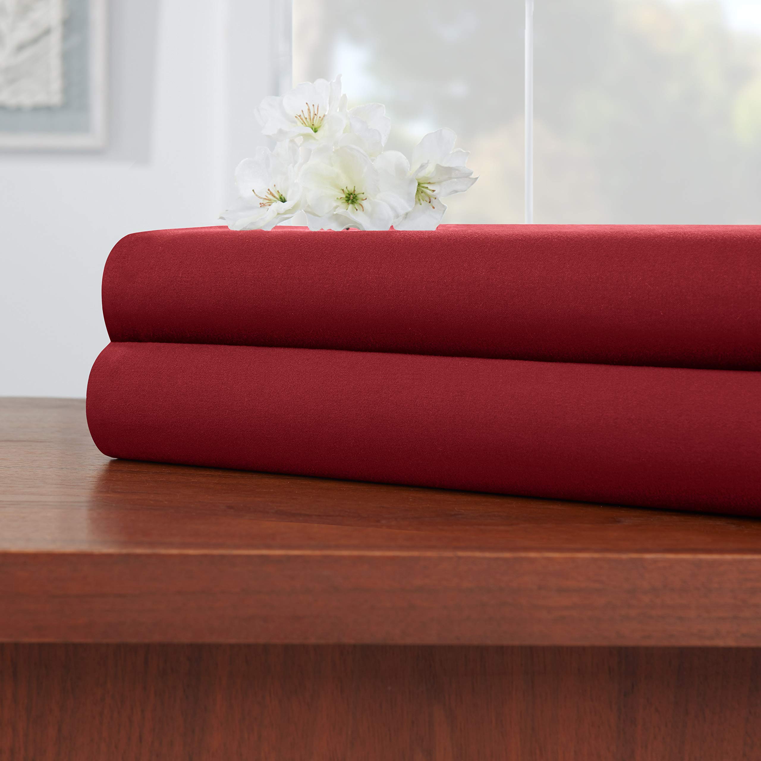 Empyrean Bedding Premium Flat Sheets – 2-Pack “110 GSM” Top Bed Sheets Double Brushed Microfiber Thick and Comfortable Flat Sheets Set, Luxurious & Soft Hotel, Queen, Burgundy Red