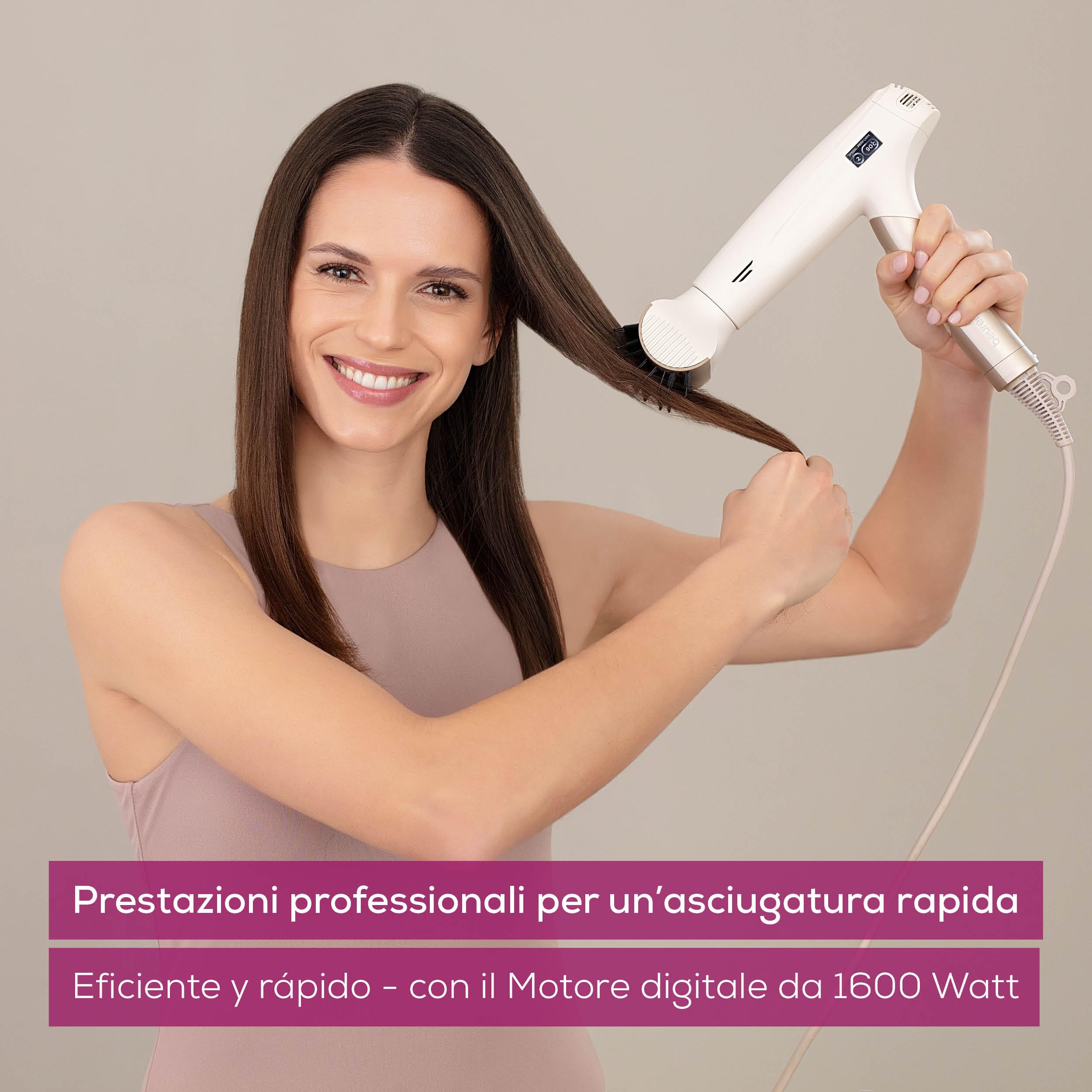 Beurer HC 150 FusionDry Pro Asciugacapelli, phon ultraleggero con potente motore digitale, manico pieghevole ergonomico ideale per i viaggi, funzione agli ioni, incl. 4 accessori per lo styling