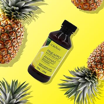 LorAnn Pineapple Bakery Emulsion, 4 oz - Intense Pineapple Flavor Extract for Baking, Cookies, Frosting, Ice Cream, Pineapple Pie, Smoothies and Beverage - Gluten Free, Vegan, Sugar Free, Nut Free