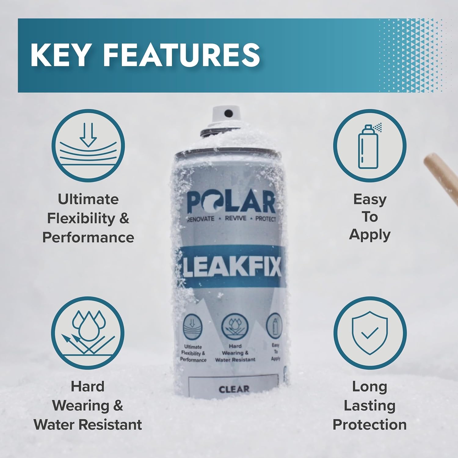 Polar Clear Leak Fix Spray - 4 x 13.5fl. oz - Waterproof Roof Sealant - Instantly Seals Leaks and Cracks, for Lasting Protection on Roofs, Drainpipes & Gutter Repairs- for Interior and Exterior Use