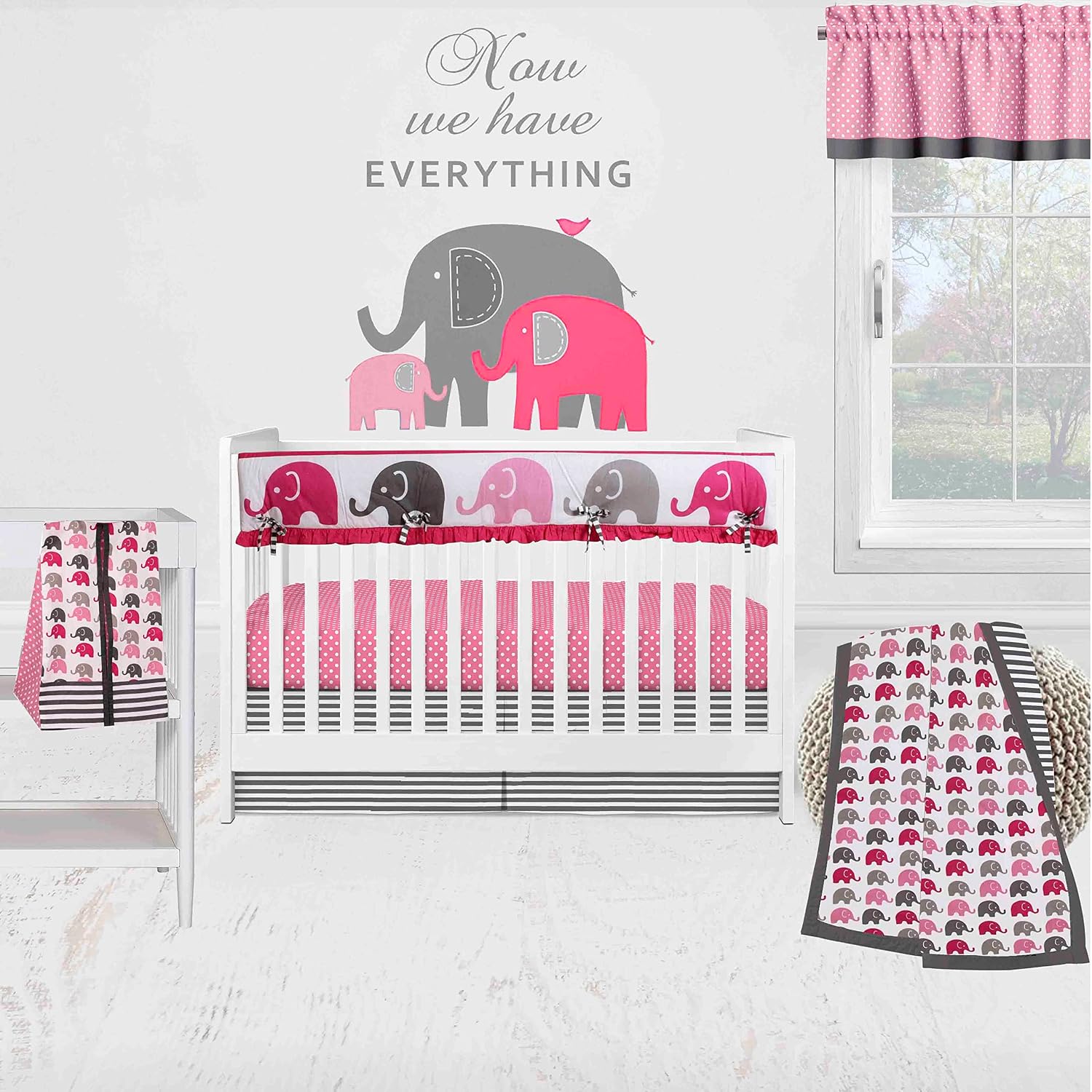 Bacati - Rod Pocket Window Valance Pin Dots Pink/Grey