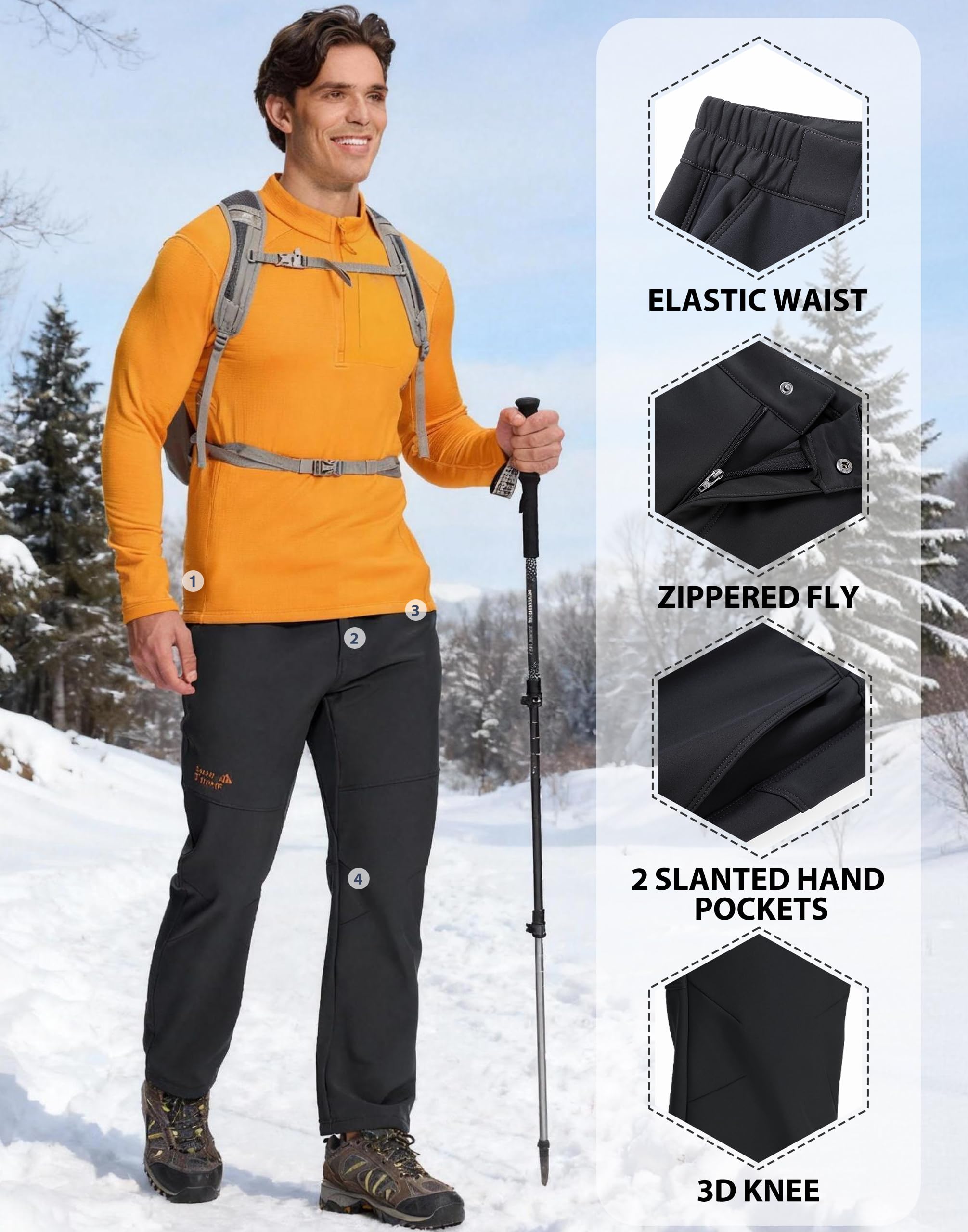 Pioneer Camp Herren Softshellhose - Warme Fleece gefütterte Outdoorhose, wasserdicht und Winddicht - Wintertrekkinghose, Wanderhose