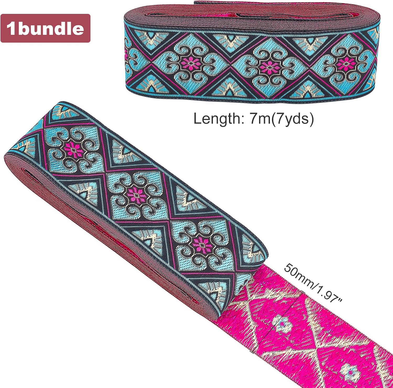 PH PandaHall 2 Inch Embroidered Woven Ribbon, 7 Yards Vintage Jacquard Ribbon Boho Flowers Straps Fabric Trim for Bohemian Persian Clothes Bag Holiday Christmas Decor Gift Wrap Decor image 5