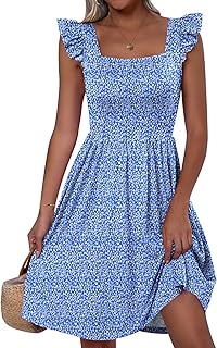 Womens Summer Short Dress 2025 Square Neck Sleeveless A Line Ruffled Wedding Casual Cute Teen Beach Mini Sundress - Buy now