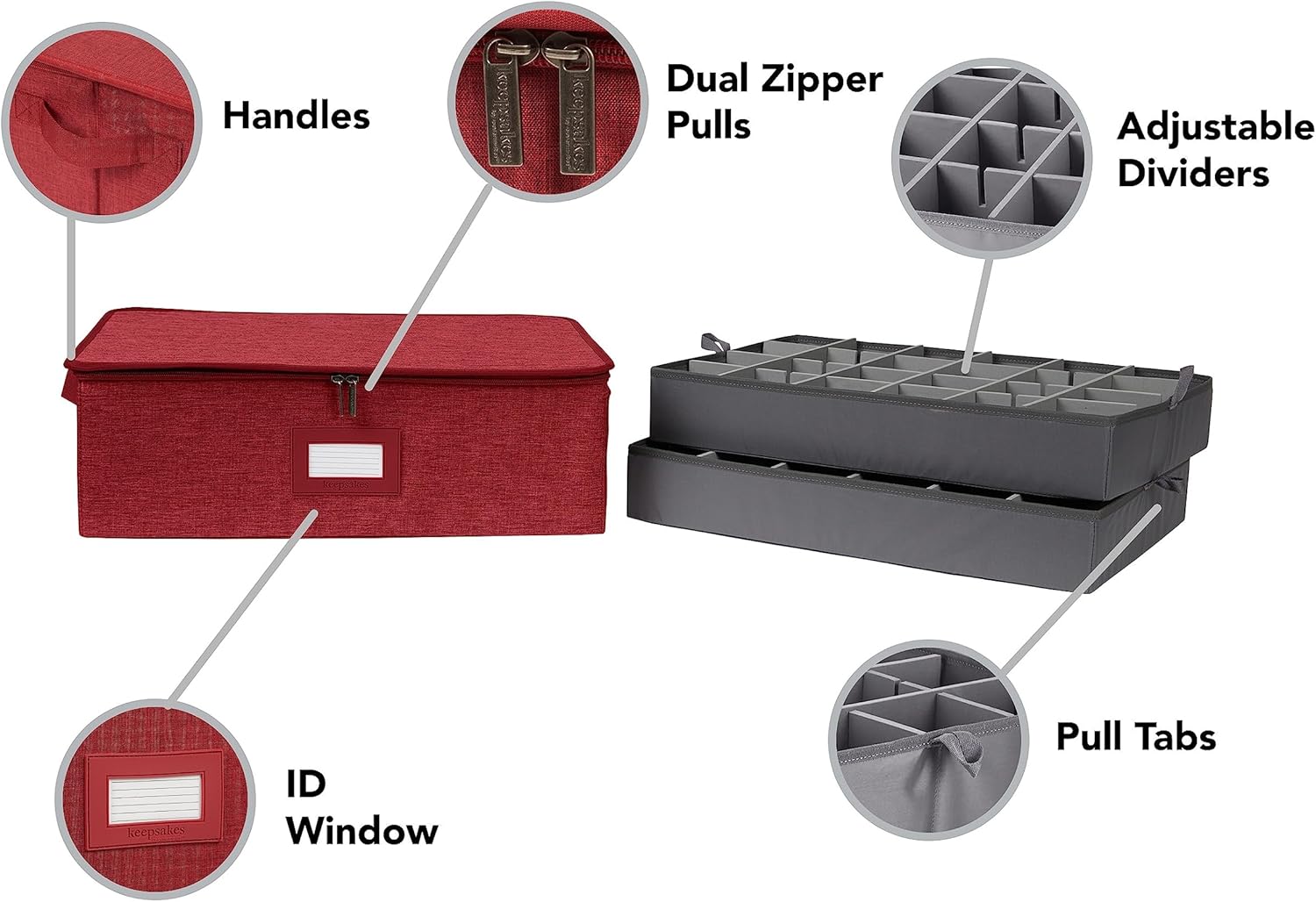 Covermates Cup and Mug Storage Box with FlexGrid Dividers, Stackable Organizer for Coffee Mugs & China Cups, Heavy-Duty Polyester, Zipper Closure, Handles & ID Windo, Red Heather