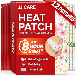 JJ CARE Heat Patch for Menstrual Cramp Relief (12 pcs - Regular Size), Period for Cramps with Air-Activated Carbon, Menstrual Heating Patches for Period - 3.14 x 3.94 inches