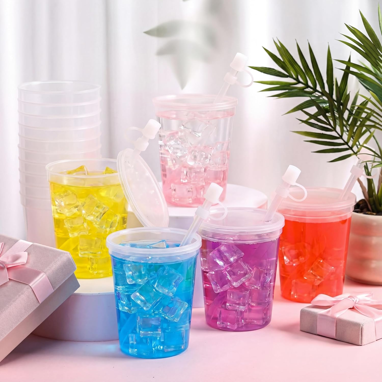 Maxdot 15 Pack Clear Plastic Tumblers with Lids and Straw 16 oz Drinking Reusable Cups with Straw Iced Coffee Cups Water Bottles Mugs Bulk for Wedding Party Birthday Gifts - Image 4