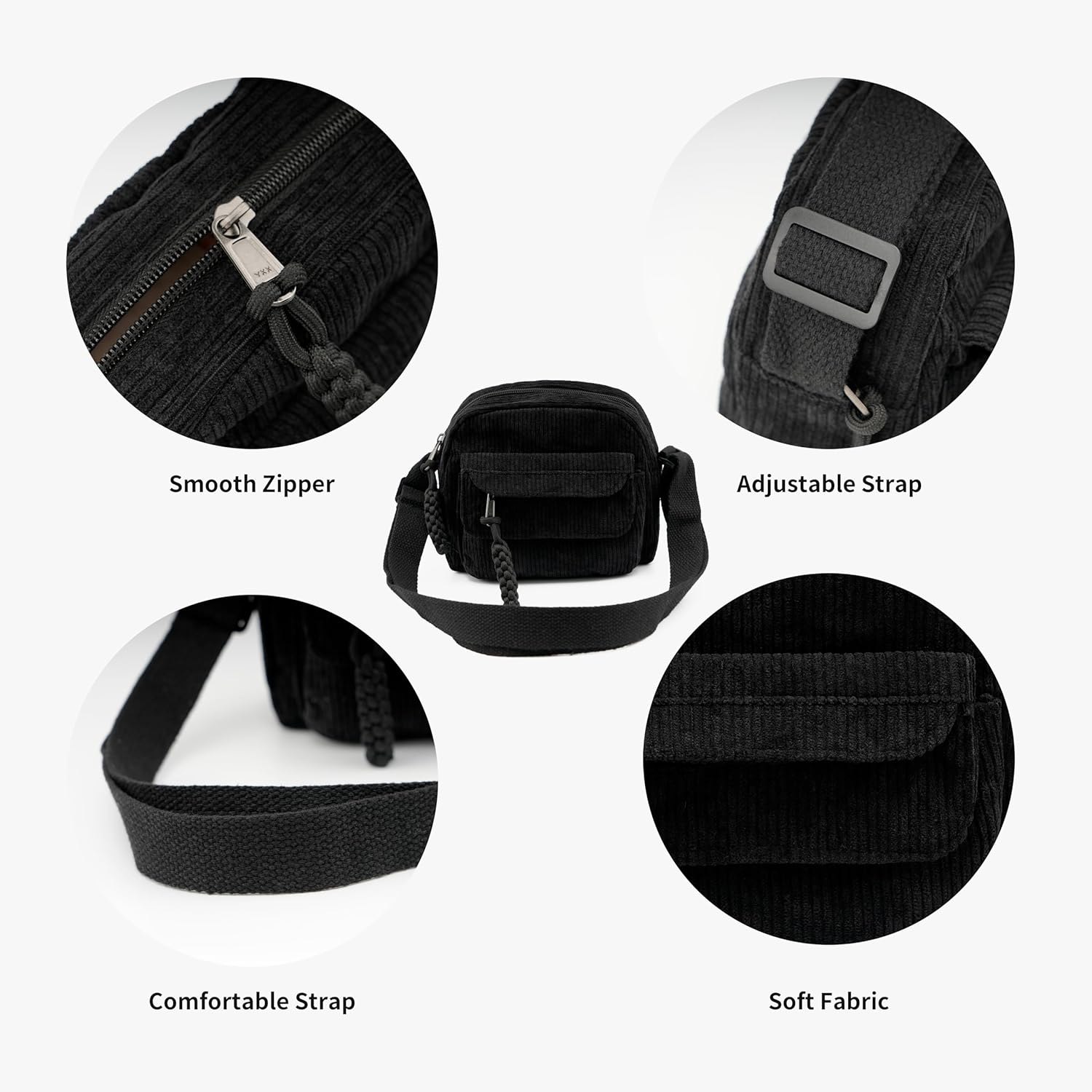 Small Cute Corduroy Crossbody Bag Mini Shoulder Bag Handbags Purse with Zipper Pocket - Image 4