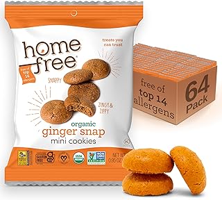 Homefree Mini Ginger Snap Cookies, Organic, Gluten Free, Nut Free, Vegan, Individually Wrapped Packs, School Safe and Allergy Friendly Snack, 0.95 oz. (Pack of 64)