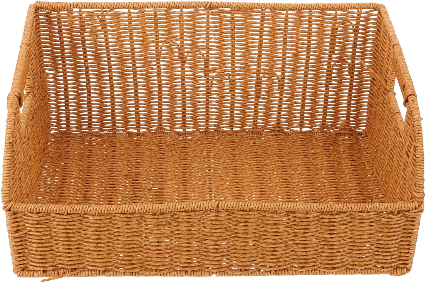 Baluue Woven Plastic Desktop Storage Basket with Handle, Imitation Rattan Magazine Organizer for Books and Papers, 42x27x19cm, Light Coffee Color, File and Document Storage for Office