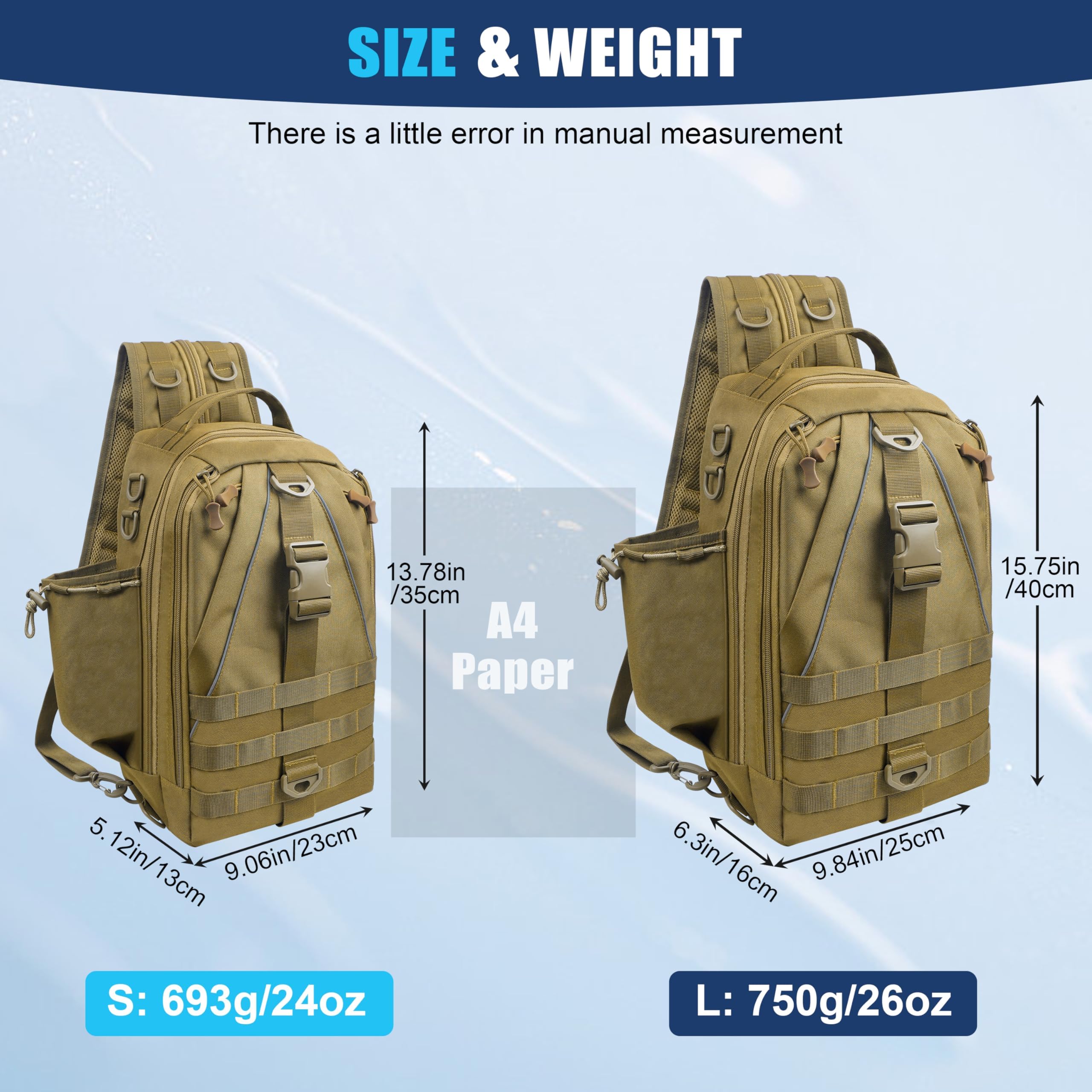 Zaino Tattico Militare, Custodia per Attività All'aperto, Impermeabile, Multifunzionale, Borsa da Pesca, Militare, Trekking, Zaino per Sport, Attività All'aperto, Escursionismo, Trekking e Campeggio