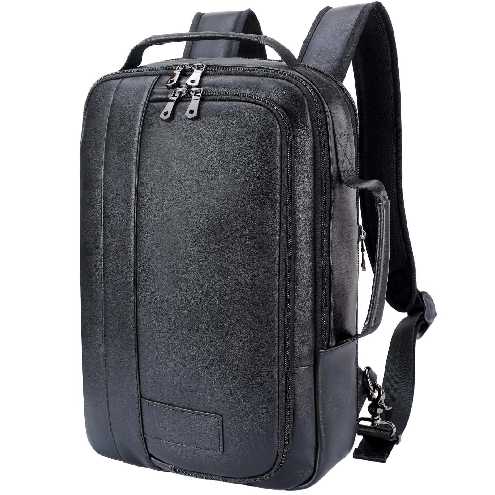 Masa Kawa Slim Leather 15.6" Laptop Backpack for Men Convertible Briefcase Backpacks Expandable Black Business Work Bag Slim Travel Daypack