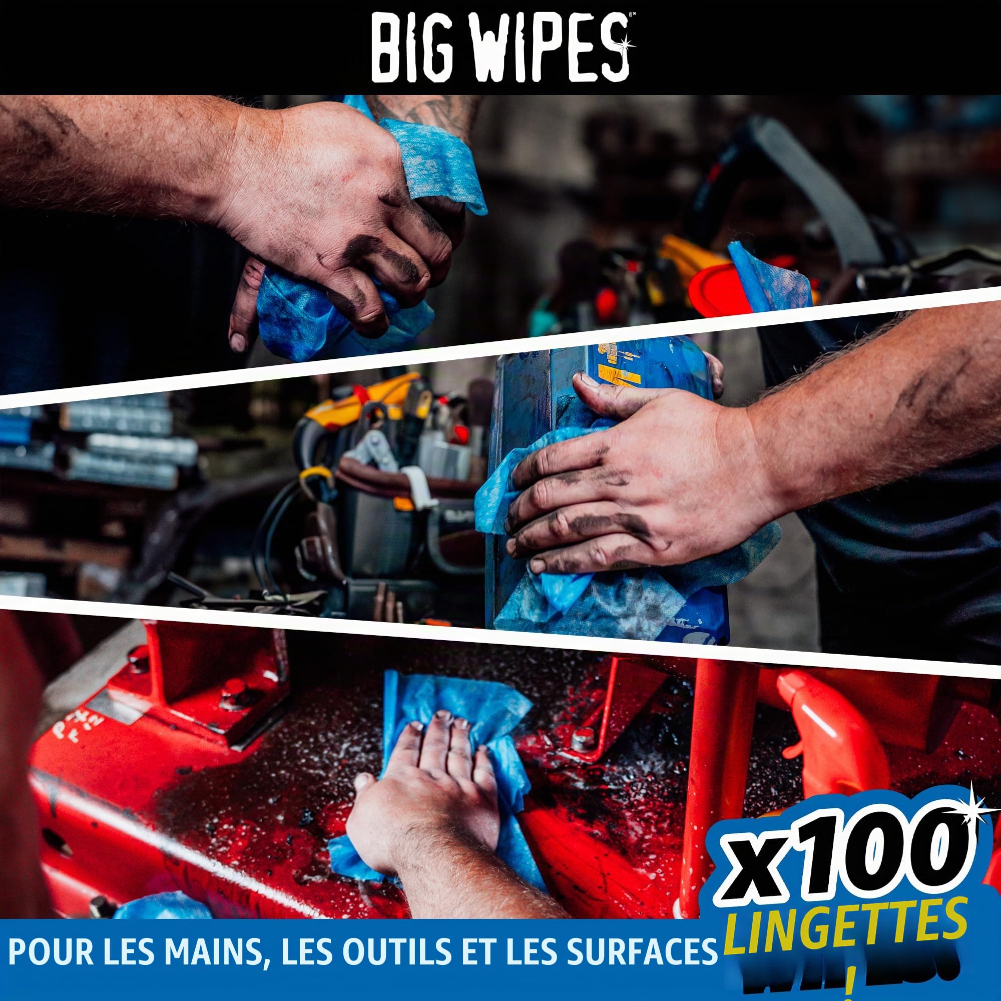 Big Wipes BWI-2420 4 x 4 lingettes de nettoyage Ultra Résistant – NOIR (Lot de 100)